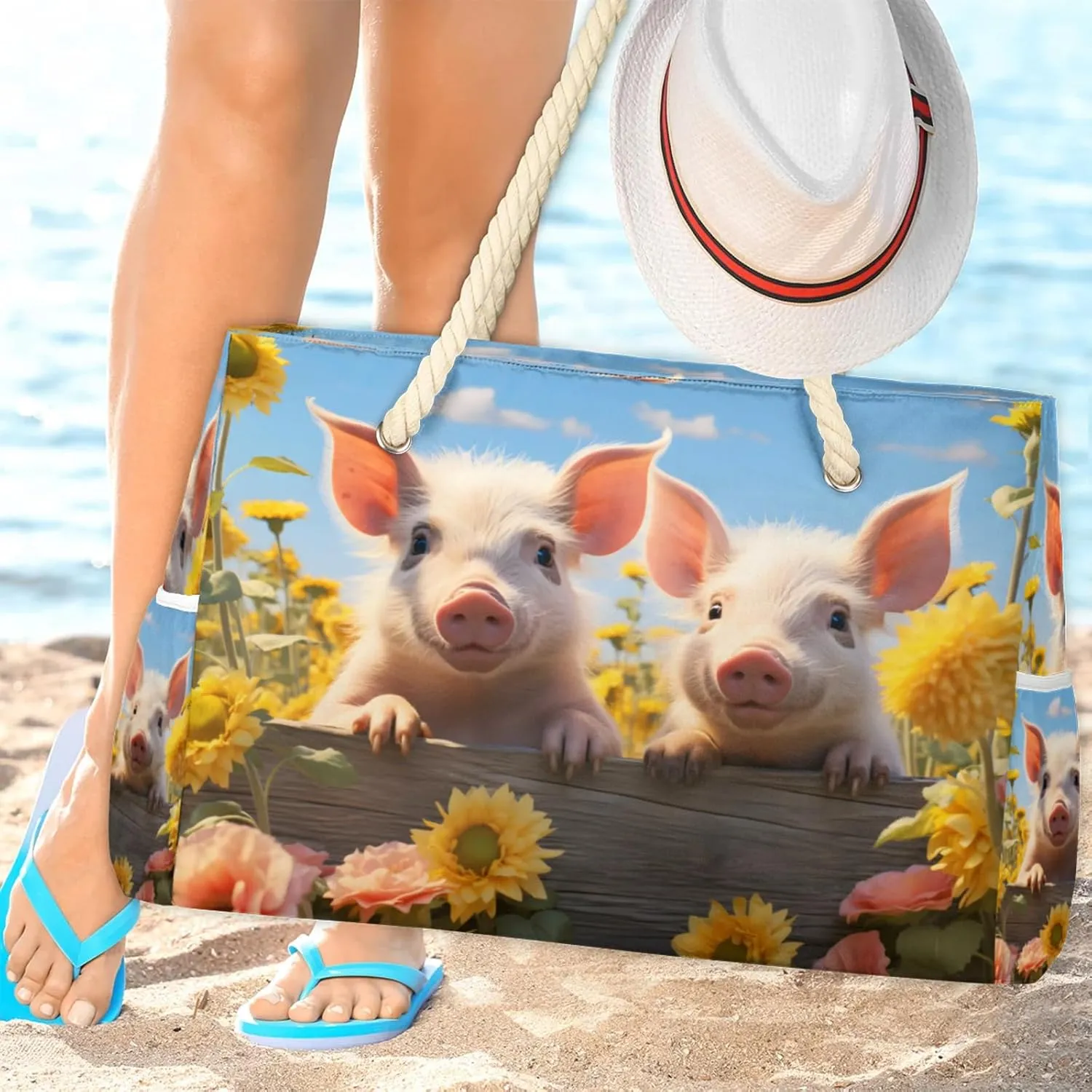 Large Beach Bags for Women and Men, Waterproof Tote with Zipper, Reusable Grocery Shopping Shoulder Bag