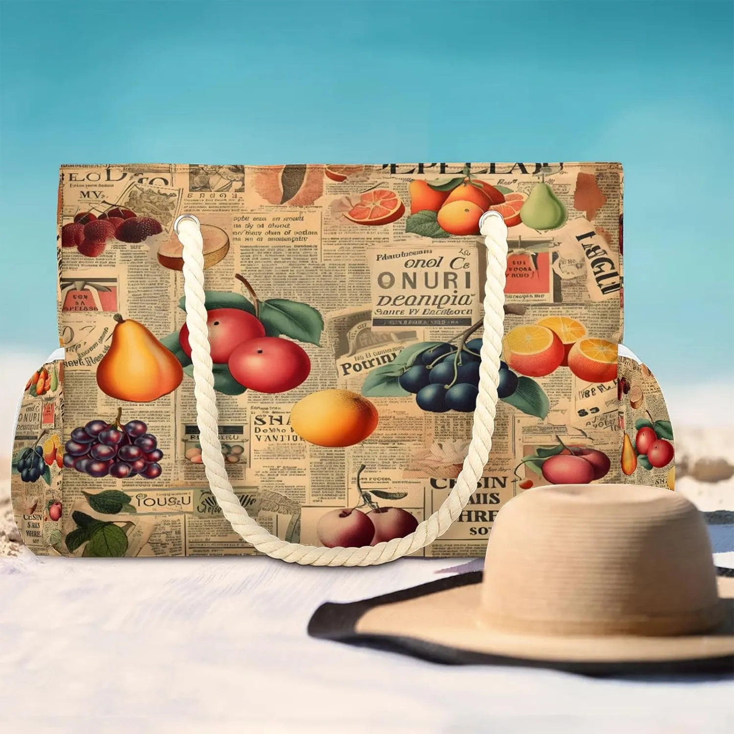 Large Beach Bags for Women and Men, Waterproof Tote with Zipper, Reusable Grocery Shopping Shoulder Bag