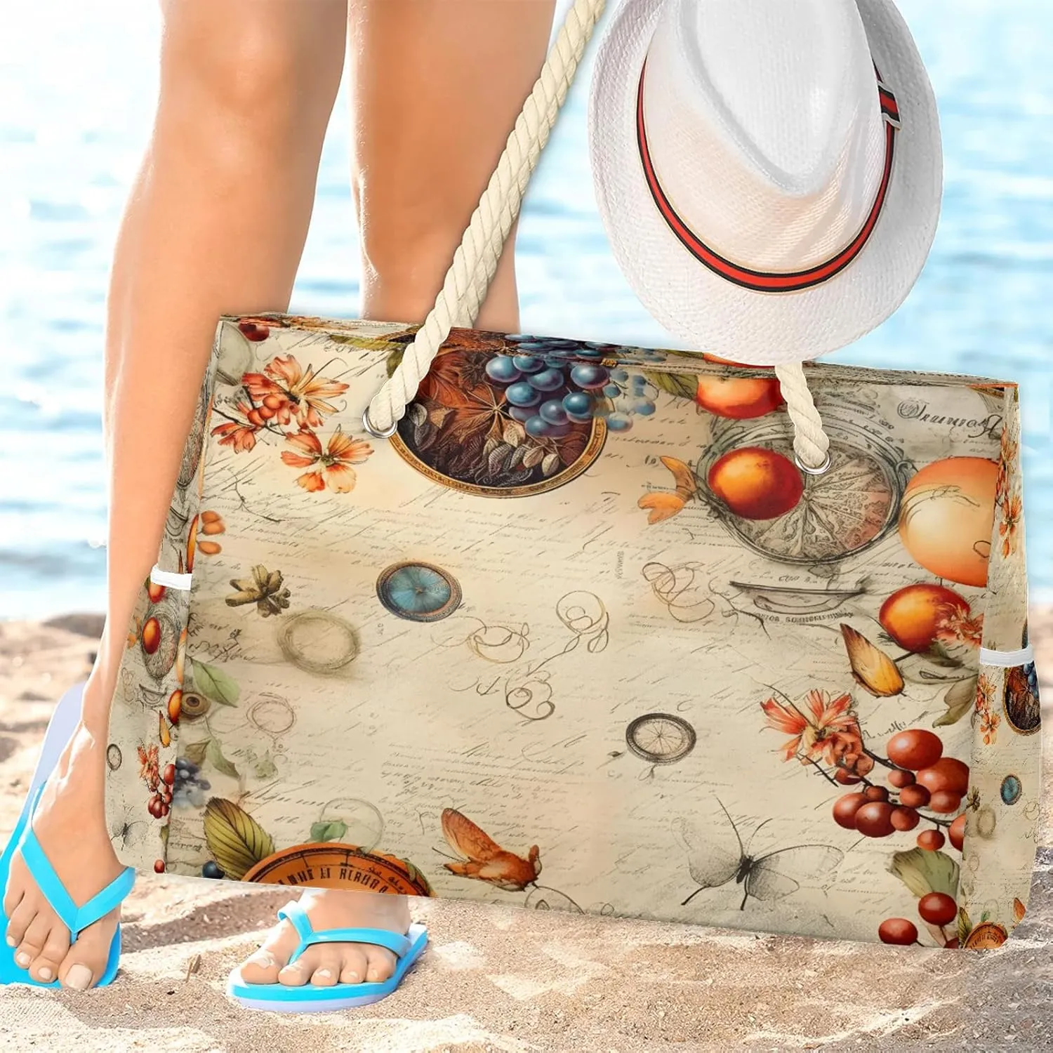 Large Beach Bags for Women and Men, Waterproof Tote with Zipper, Reusable Grocery Shopping Shoulder Bag
