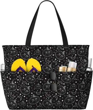 Large Beach Tote Bag for Women Extra Large Capacity Waterproof Sandproof Pool Bag Suitable for Swimming Pool Gym Travel Groceries Halloween Moody Pumpkin