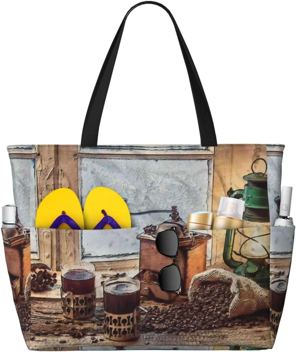 Large Beach Tote Bag for Women Extra Large Capacity Waterproof Sandproof Pool Bag Suitable for Swimming Pool Gym Travel Groceries Oil Lamp Coffee Beans