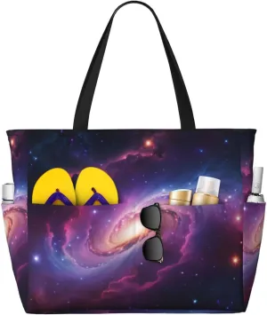 Large Beach Tote Bag for Women Extra Large Capacity Waterproof Sandproof Pool Bag Suitable for Swimming Pool Gym Travel Groceries Technological Nebula 1
