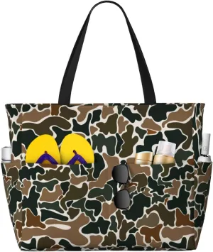 Large Beach Tote Bag Women Waterproof Sandproof Zipper Beach Bag with Side Pocket for Pool Gym