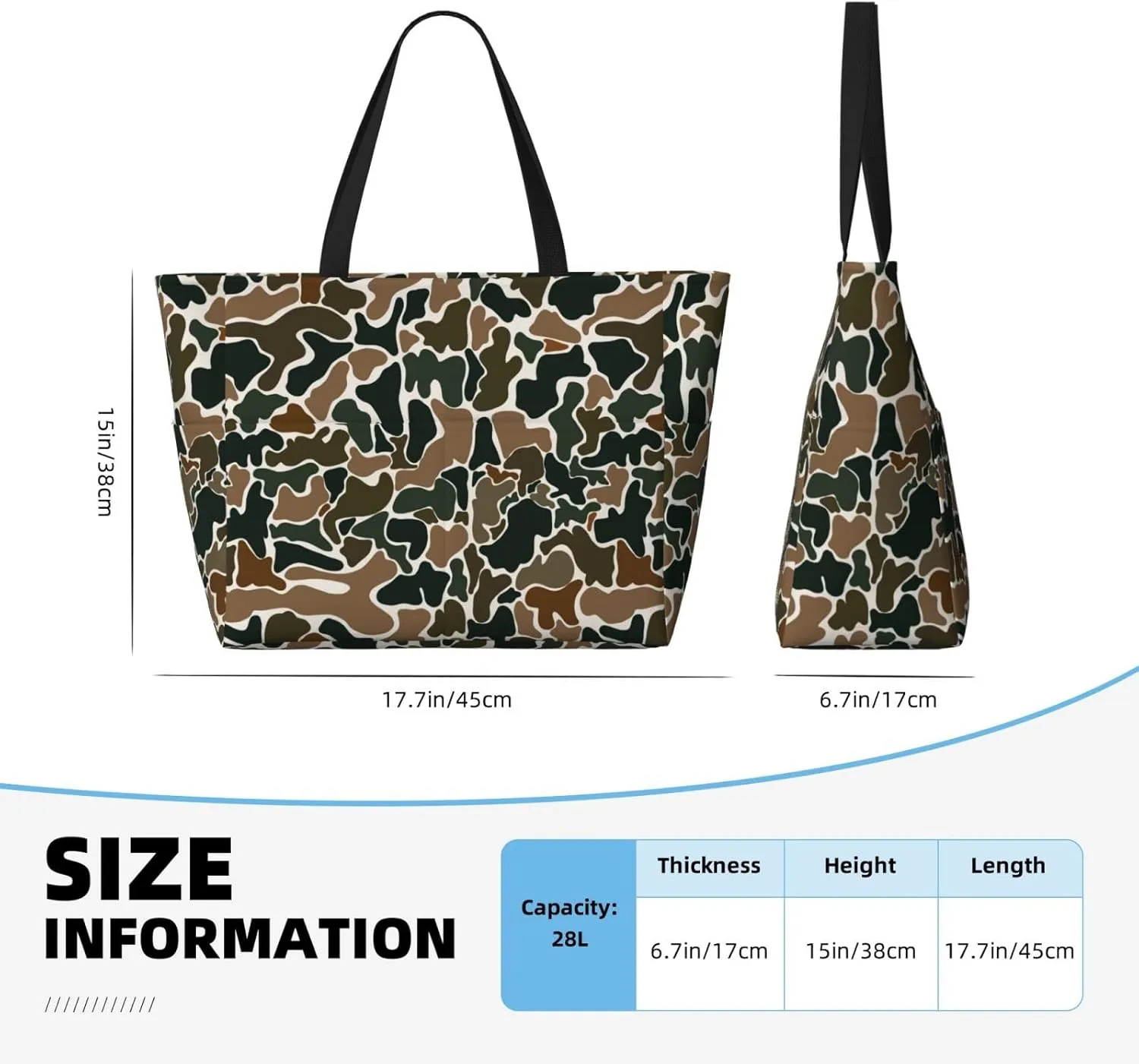 Large Beach Tote Bag Women Waterproof Sandproof Zipper Beach Bag with Side Pocket for Pool Gym