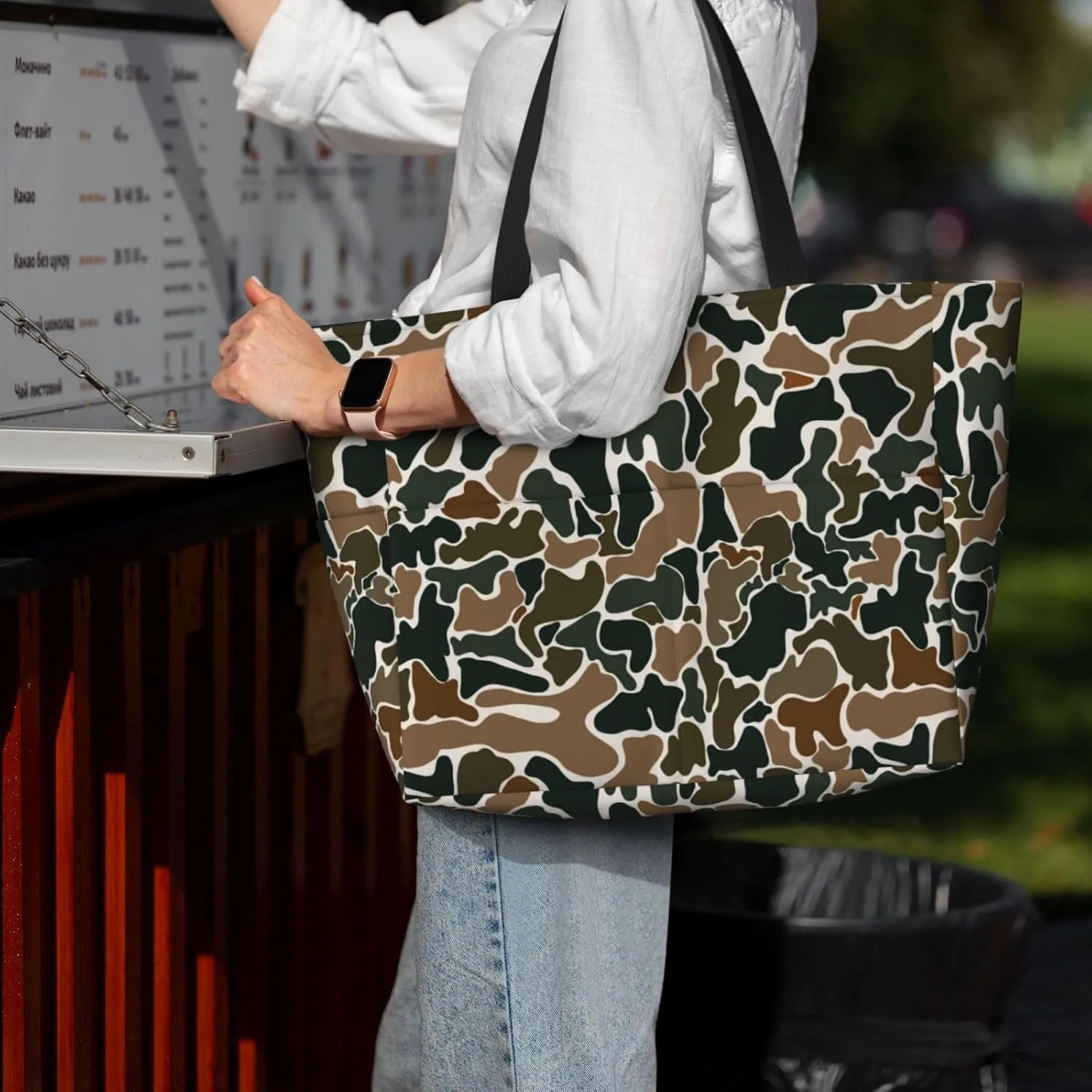 Large Beach Tote Bag Women Waterproof Sandproof Zipper Beach Bag with Side Pocket for Pool Gym