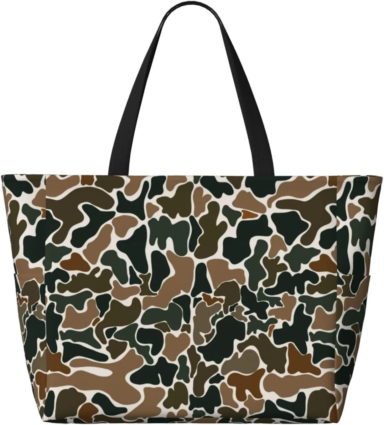 Large Beach Tote Bag Women Waterproof Sandproof Zipper Beach Bag with Side Pocket for Pool Gym