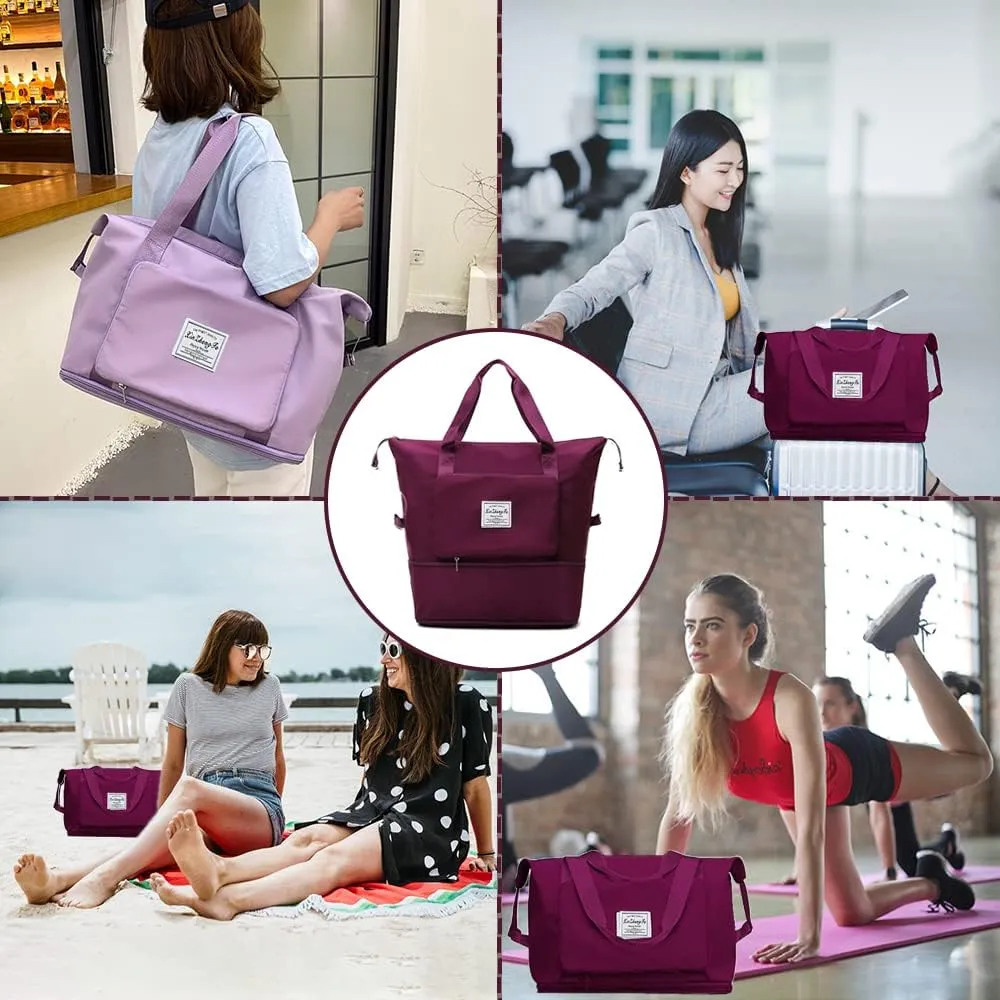 Large Capacity Foldable Travel Bag, Expandable Waterproof Carry on Bag, Dry and Wet Separation Spor Duffel Bags