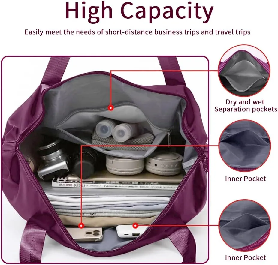 Large Capacity Foldable Travel Bag, Expandable Waterproof Carry on Bag, Dry and Wet Separation Spor Duffel Bags