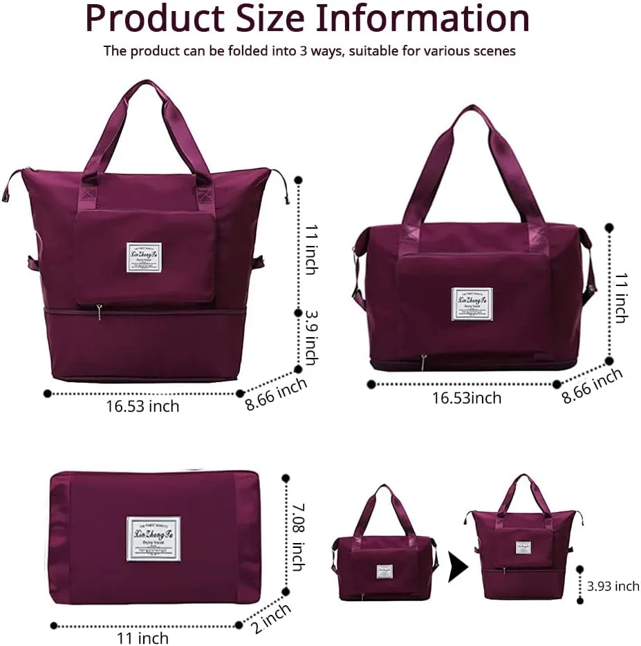 Large Capacity Foldable Travel Bag, Expandable Waterproof Carry on Bag, Dry and Wet Separation Spor Duffel Bags