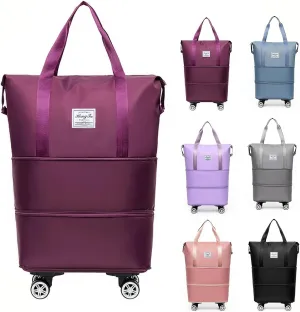 large capacity travel bag - wheel removable carry on luggage with wheels, waterproof rolling duffle bag suitable for outdoor and travel, ideal for traveler and leisure vacation (Dark Purple)