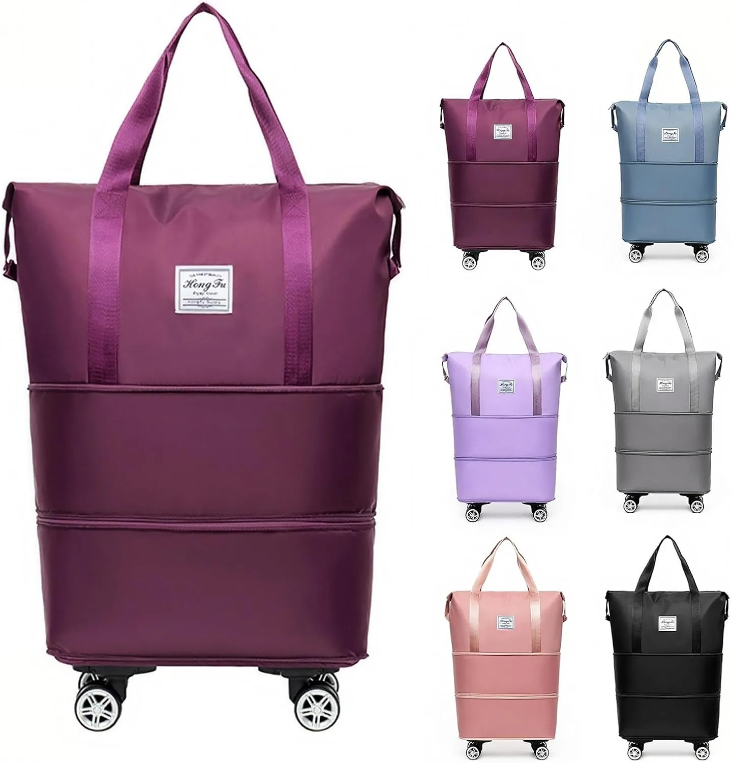 large capacity travel bag - wheel removable carry on luggage with wheels, waterproof rolling duffle bag suitable for outdoor and travel, ideal for traveler and leisure vacation (Dark Purple)