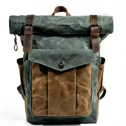 Large Capacity Vintage Canvas Waterproof Genuine Leather Backpack