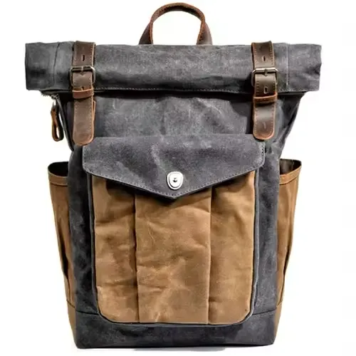 Large Capacity Vintage Canvas Waterproof Genuine Leather Backpack