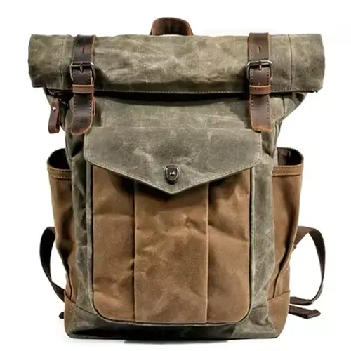 Large Capacity Vintage Canvas Waterproof Genuine Leather Backpack