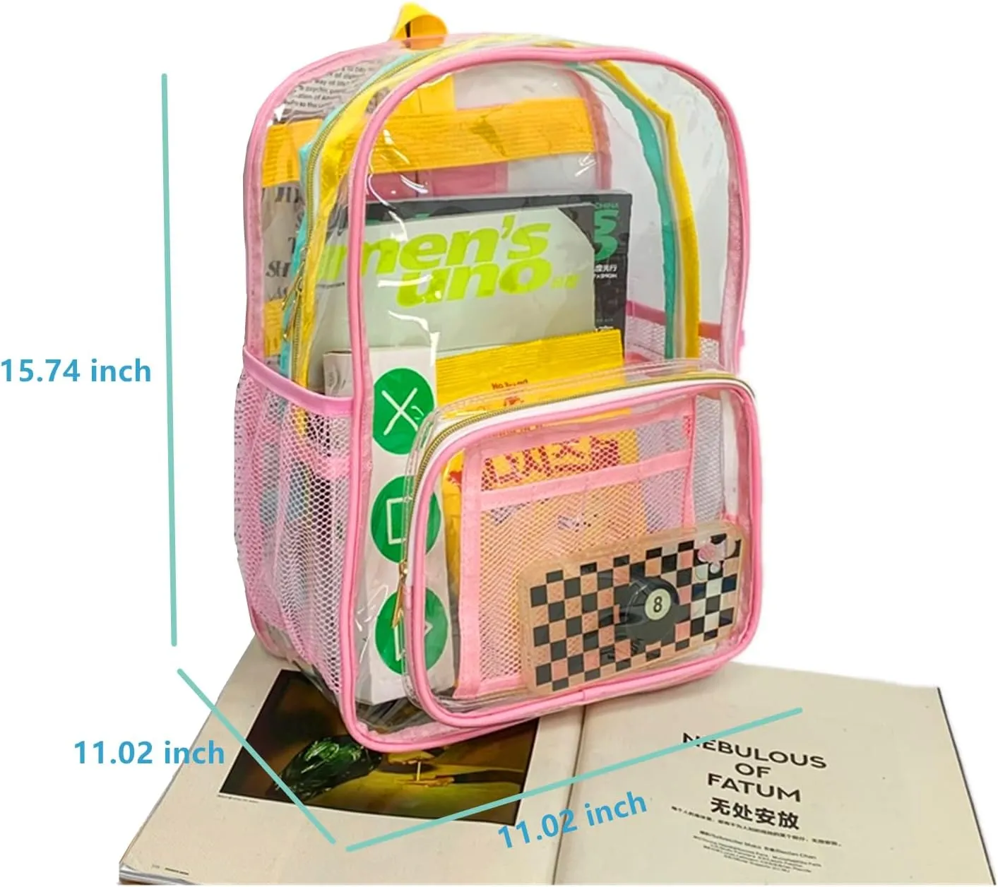 Large Clear Backpack PVC Plastic Backpack Durable Transparent Bookbag See Through Plastic college Work Bag (pink)