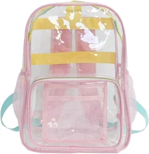 Large Clear Backpack PVC Plastic Backpack Durable Transparent Bookbag See Through Plastic college Work Bag (pink)