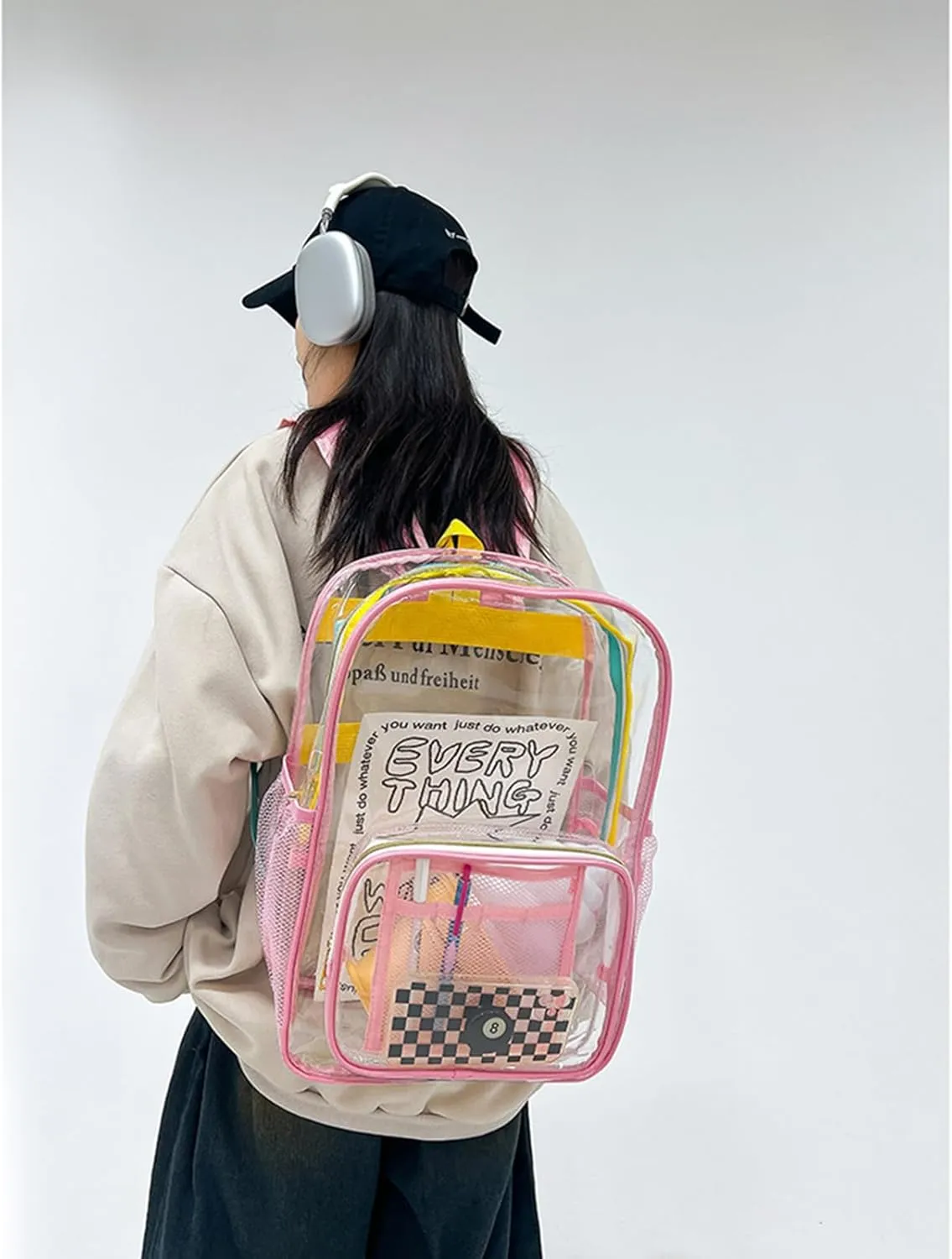 Large Clear Backpack PVC Plastic Backpack Durable Transparent Bookbag See Through Plastic college Work Bag (pink)