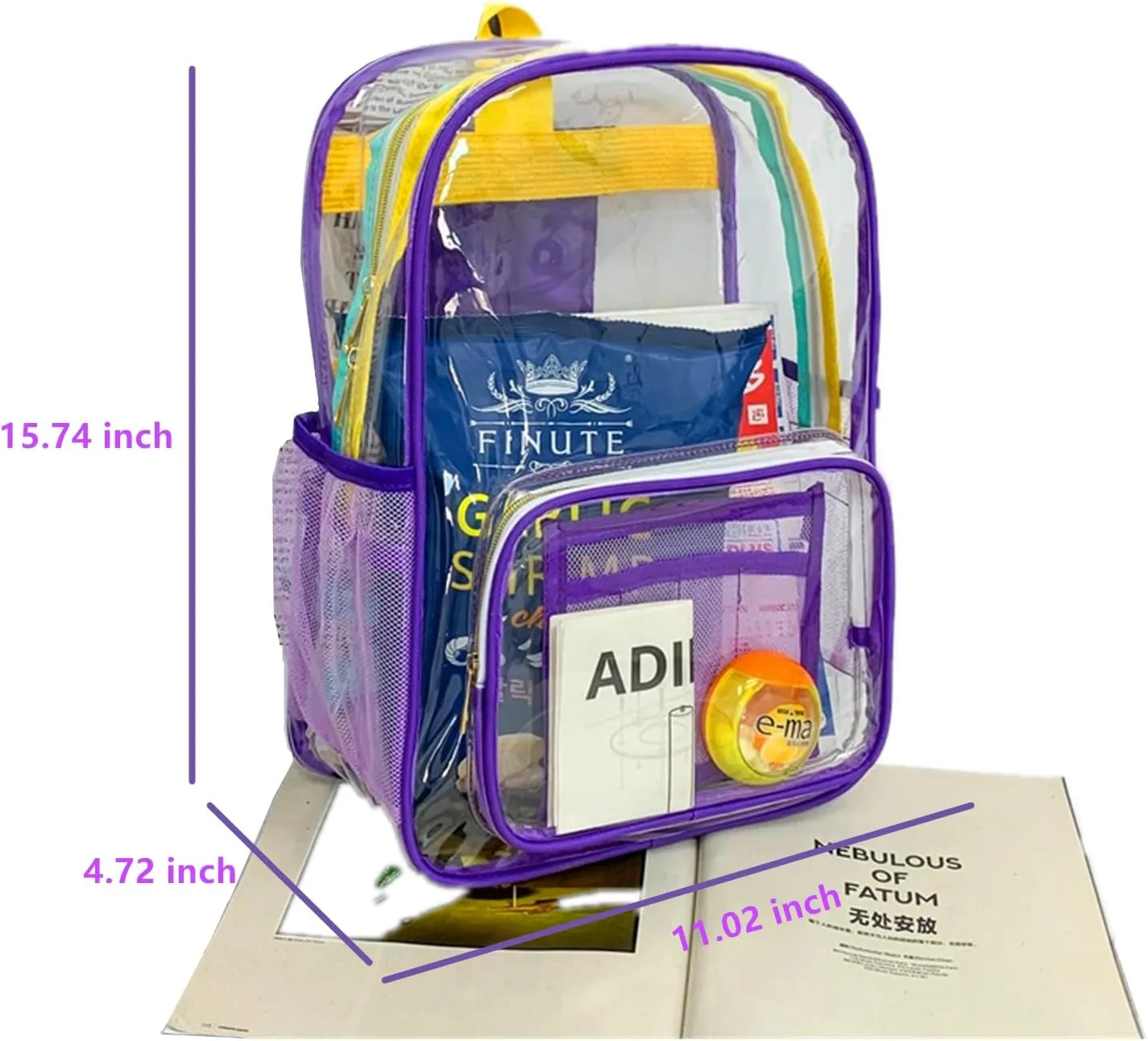 Large Clear Backpack PVC Plastic Backpack Durable Transparent Bookbag See Through Plastic college Work Bag (purple)