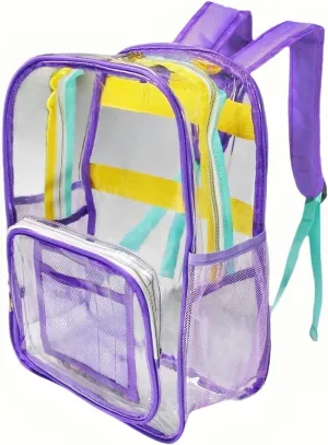 Large Clear Backpack PVC Plastic Backpack Durable Transparent Bookbag See Through Plastic college Work Bag (purple)