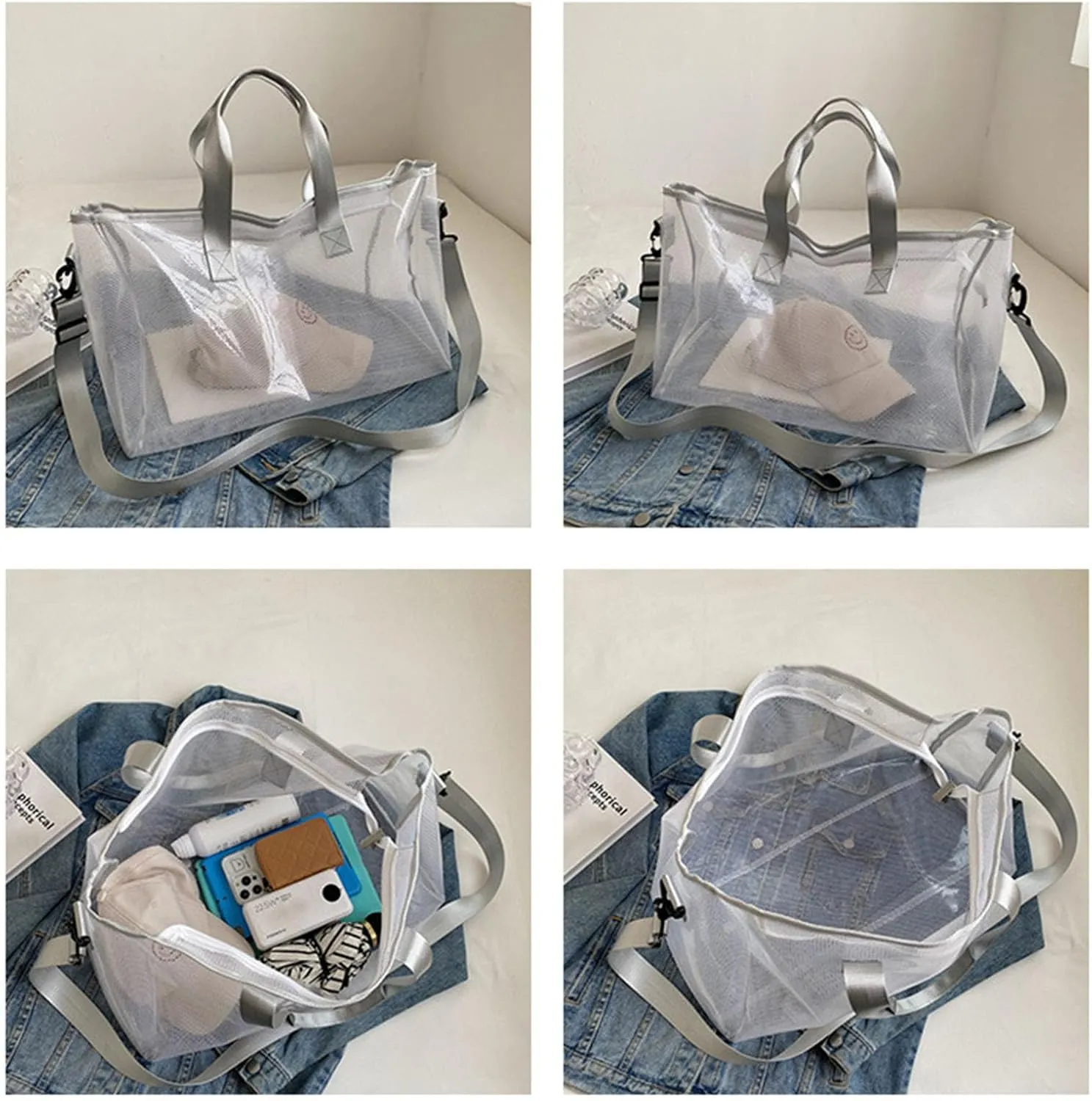 Large Heavy Duty Clear Waterproof Duffel Bag Travel Bag,Clear Weekender Bag With Zipper Handle,Beach Bag
