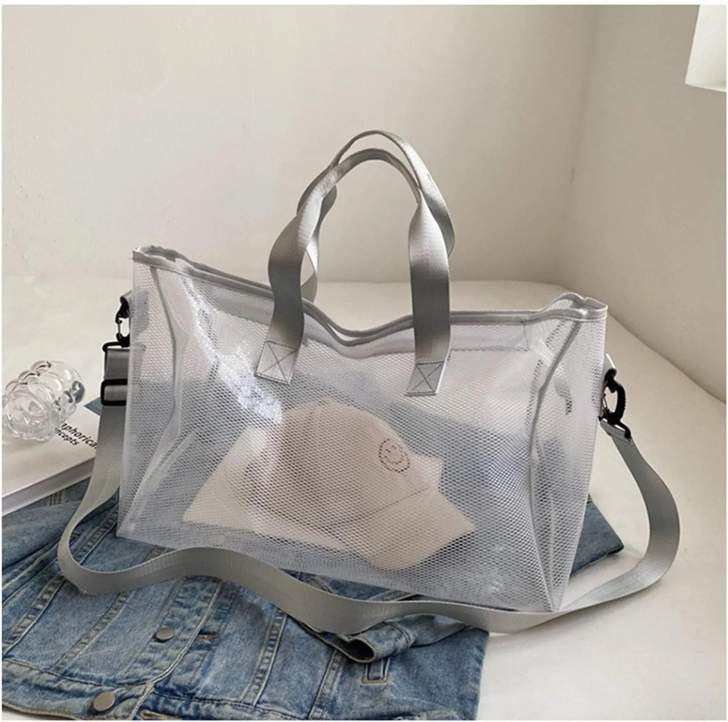 Large Heavy Duty Clear Waterproof Duffel Bag Travel Bag,Clear Weekender Bag With Zipper Handle,Beach Bag