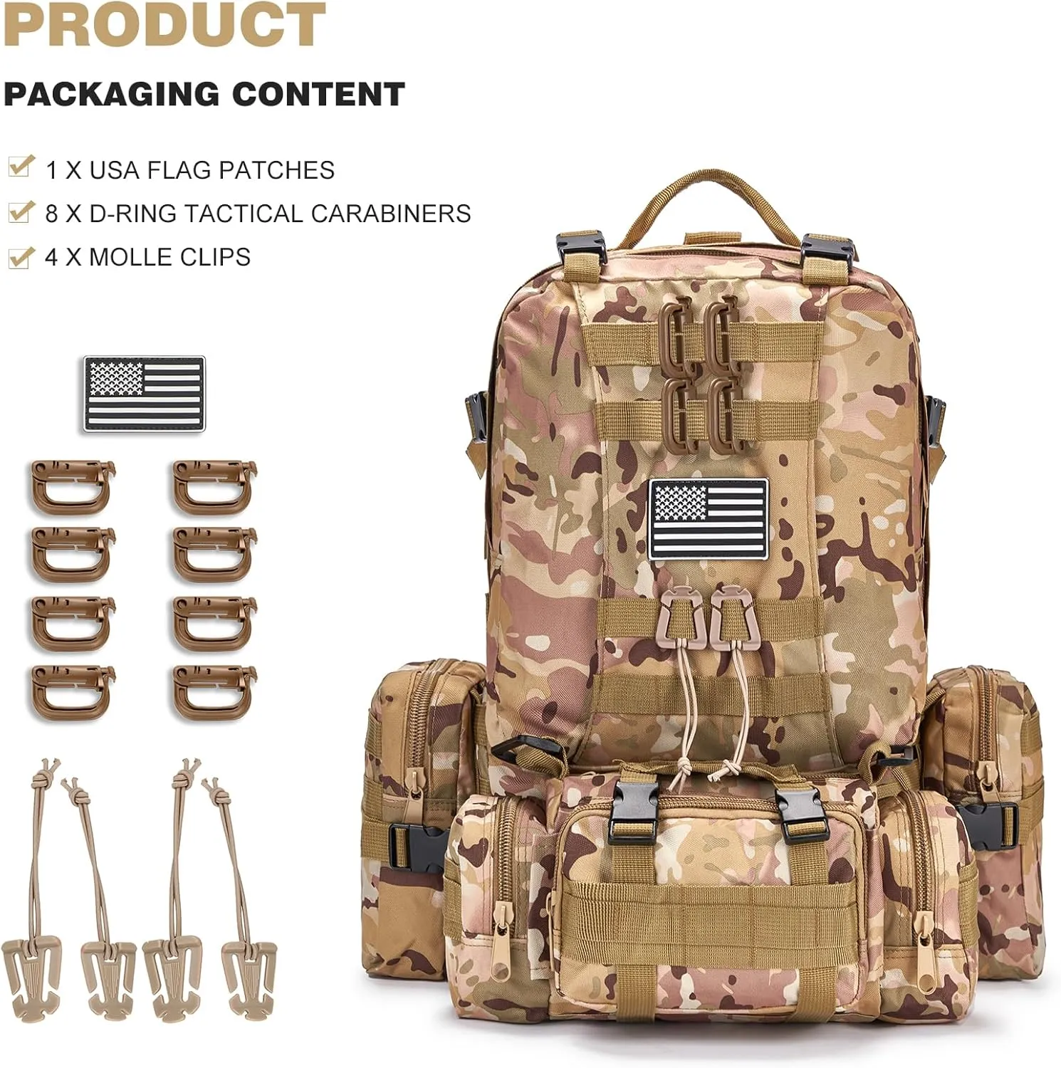 Large Military Tactical Backpack for Men, 40-50L Backpacks for Women, Bug out Bag Army 3 Days Assault Pack Bags Rucksack with Molle System Cp