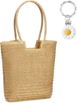 Large Straw Beach Bag for Women Summer Tote Bags Shoulder Handbags Woven Straw Totes-Perfect for Vacations and Outings