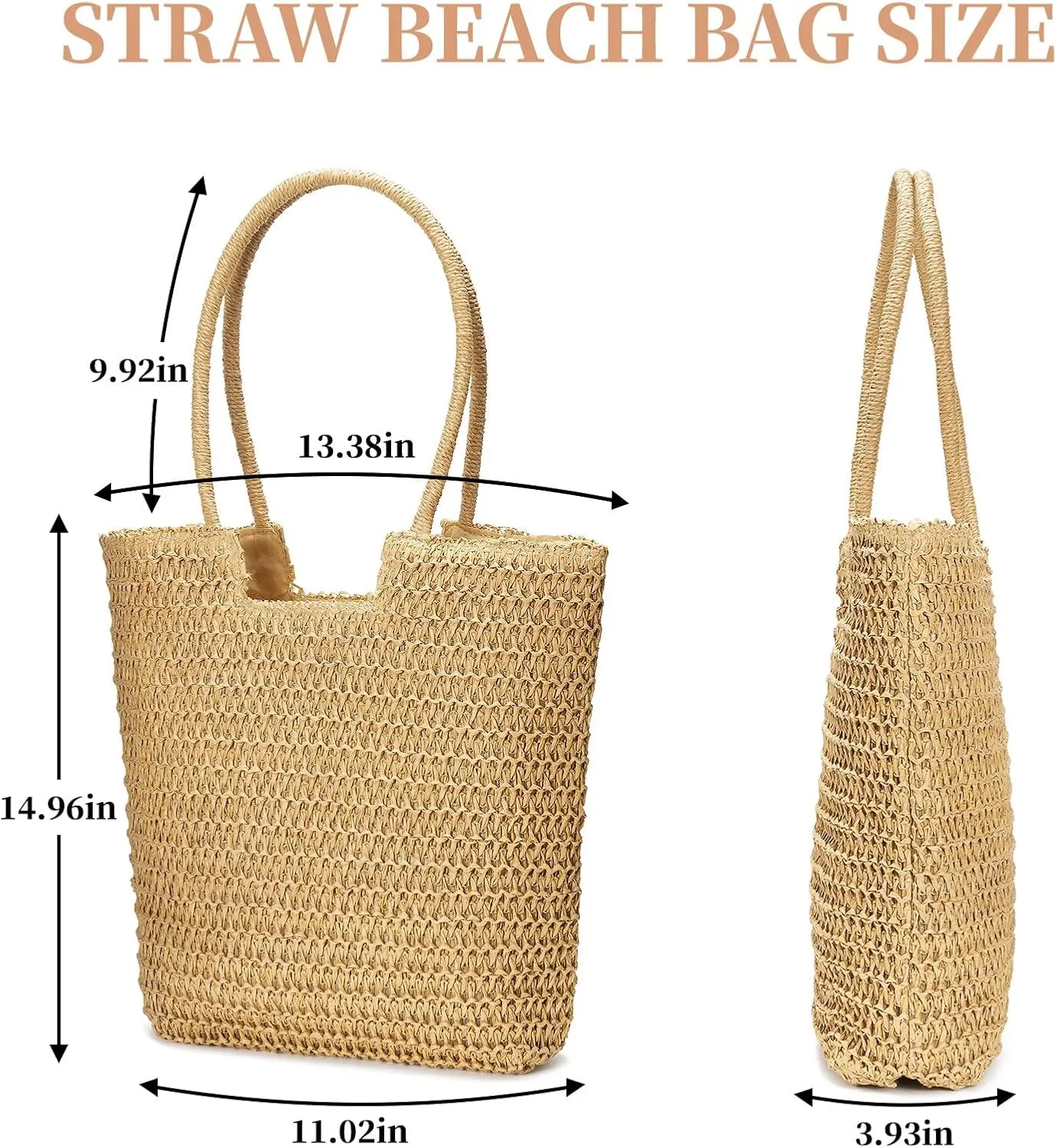 Large Straw Beach Bag for Women Summer Tote Bags Shoulder Handbags Woven Straw Totes-Perfect for Vacations and Outings