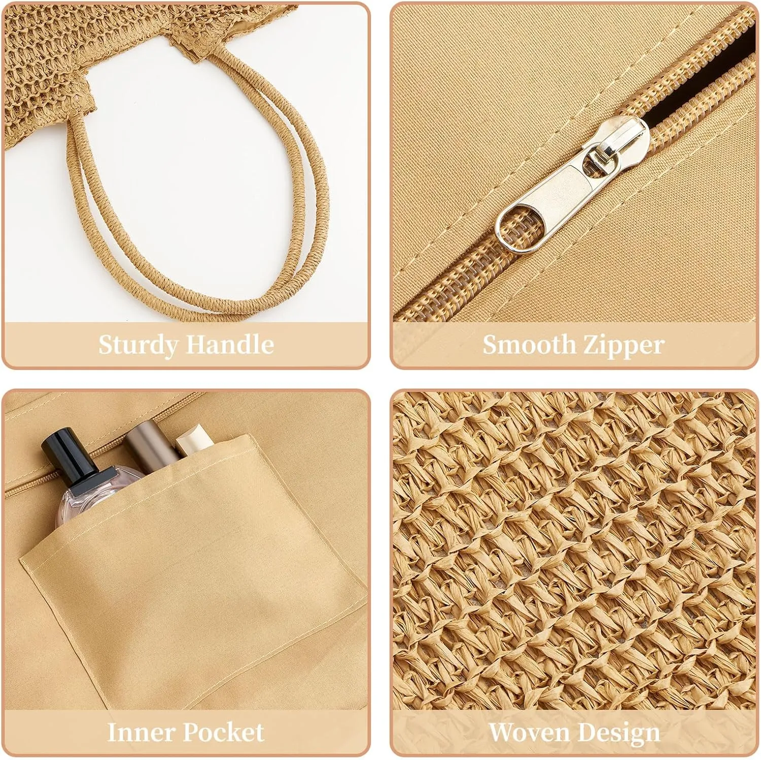 Large Straw Beach Bag for Women Summer Tote Bags Shoulder Handbags Woven Straw Totes-Perfect for Vacations and Outings