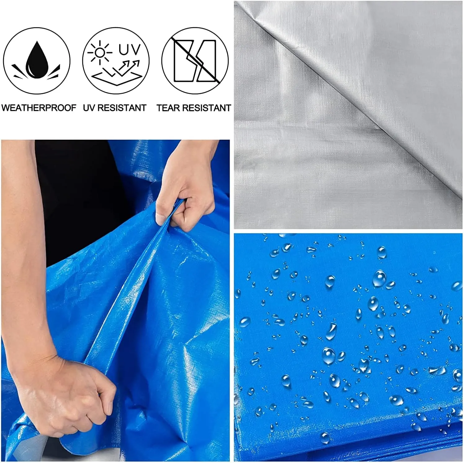Large Tarp, Tarps Heavy Duty Waterproof 30x30, Waterproof Plastic Poly 16 Mil Thick Tarpaulin with Metal Grommets Every 19.5 Inches - Emergency Rain Shelter, Outdoor Cover, and Camping Use