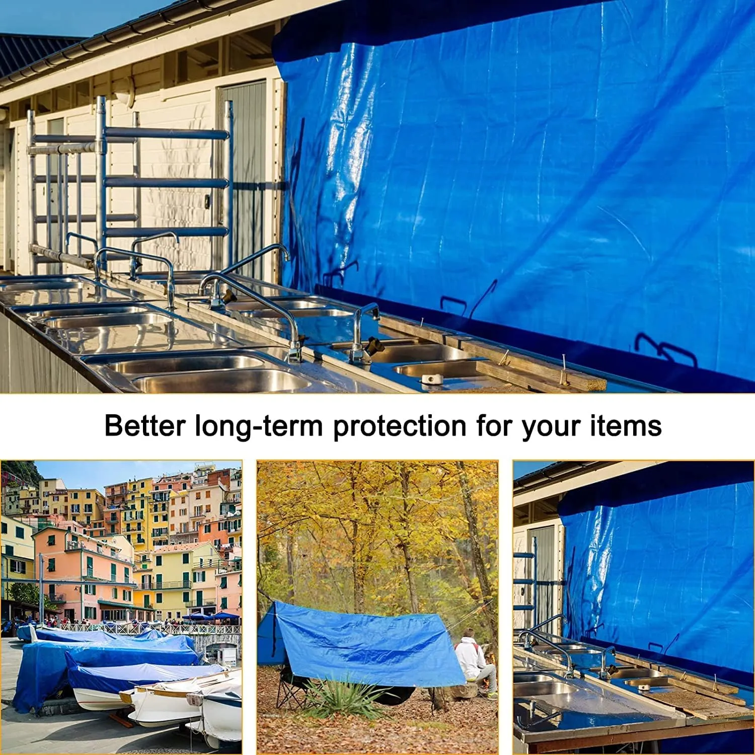 Large Tarp, Tarps Heavy Duty Waterproof 30x30, Waterproof Plastic Poly 16 Mil Thick Tarpaulin with Metal Grommets Every 19.5 Inches - Emergency Rain Shelter, Outdoor Cover, and Camping Use