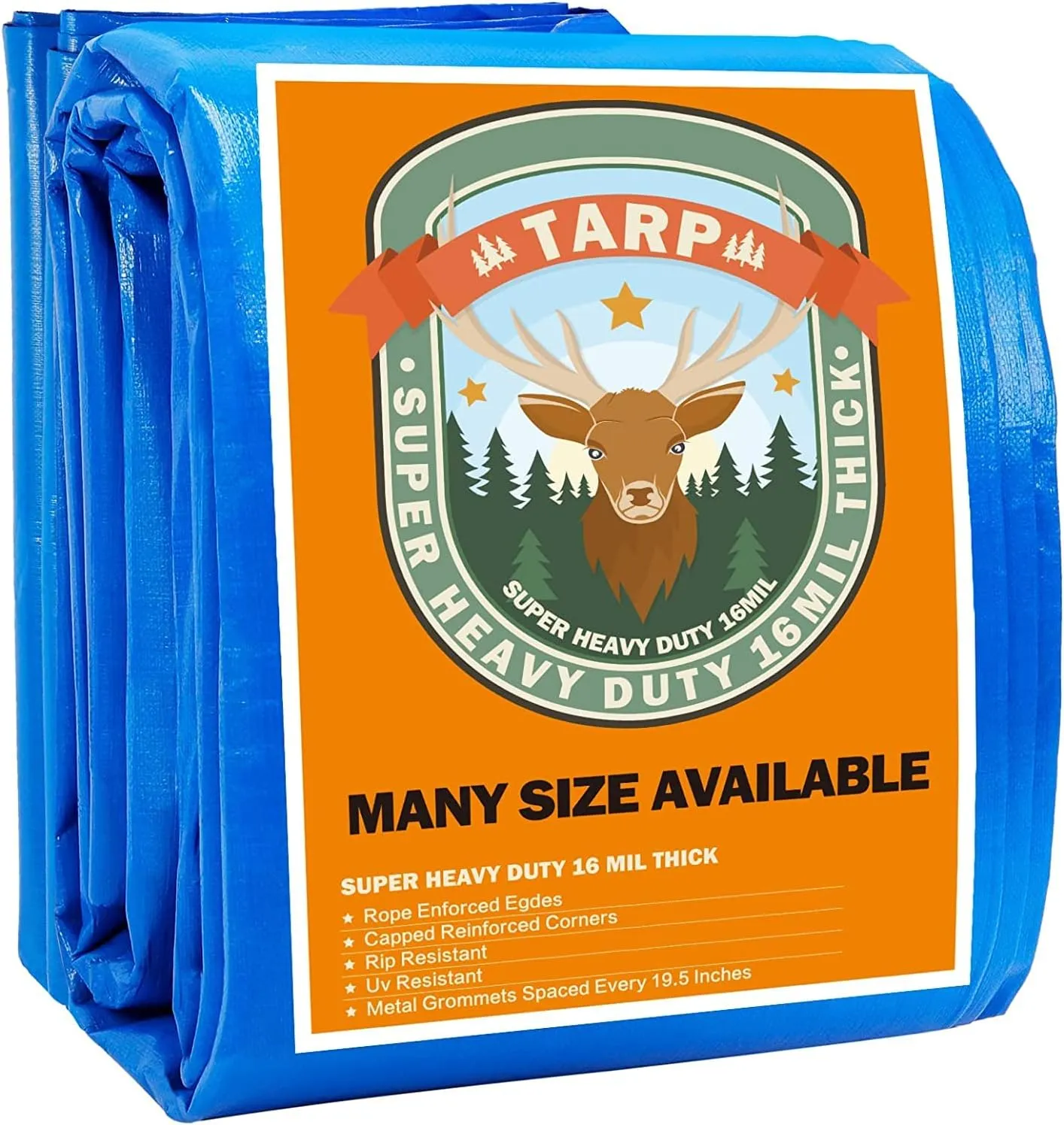 Large Tarp, Tarps Heavy Duty Waterproof 30x30, Waterproof Plastic Poly 16 Mil Thick Tarpaulin with Metal Grommets Every 19.5 Inches - Emergency Rain Shelter, Outdoor Cover, and Camping Use