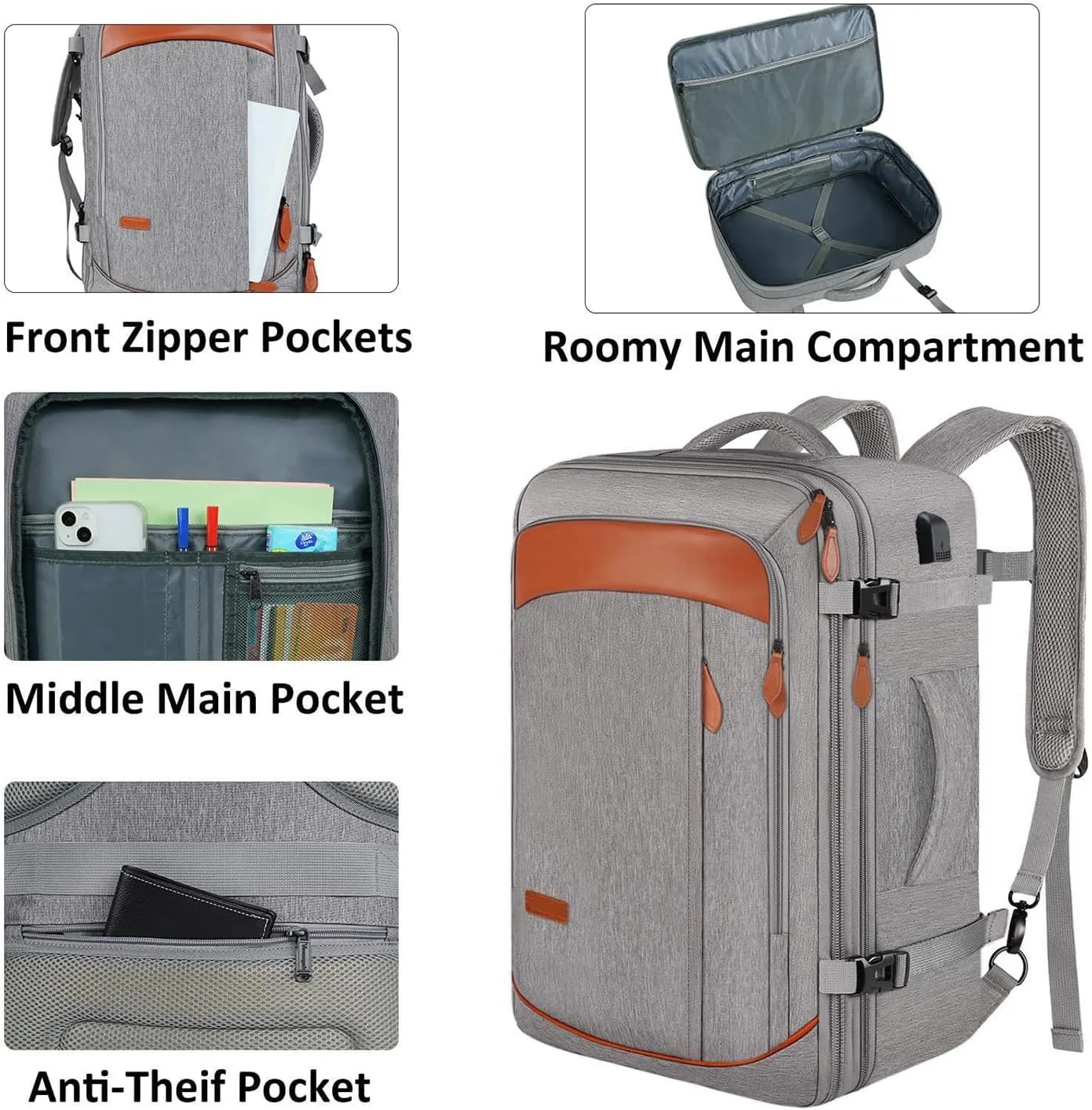 Large Travel Backpack for Women, 42L Carry on Backpack Flight Approved, TSA Laptop Backpacks with 4 Packing Cubes, Large Suitcase Luggage Daypack Business Overnight Trips Weekend Bag,E