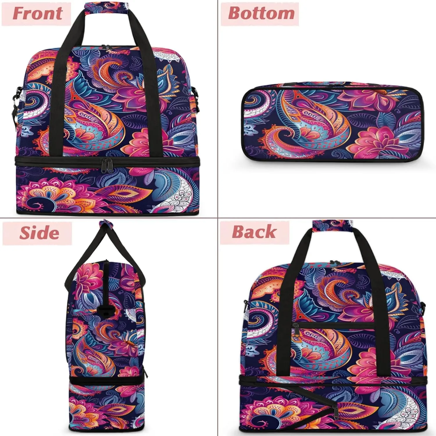 Large Travel Duffel Bag for Women Men Abstract Ethnic Colorful Gym Bag Weekender Overnight Bags With Shoe Compartment Foldie Travel Tote Bag Carry On Personal Item Bag for Travel Gym Sports Hospital