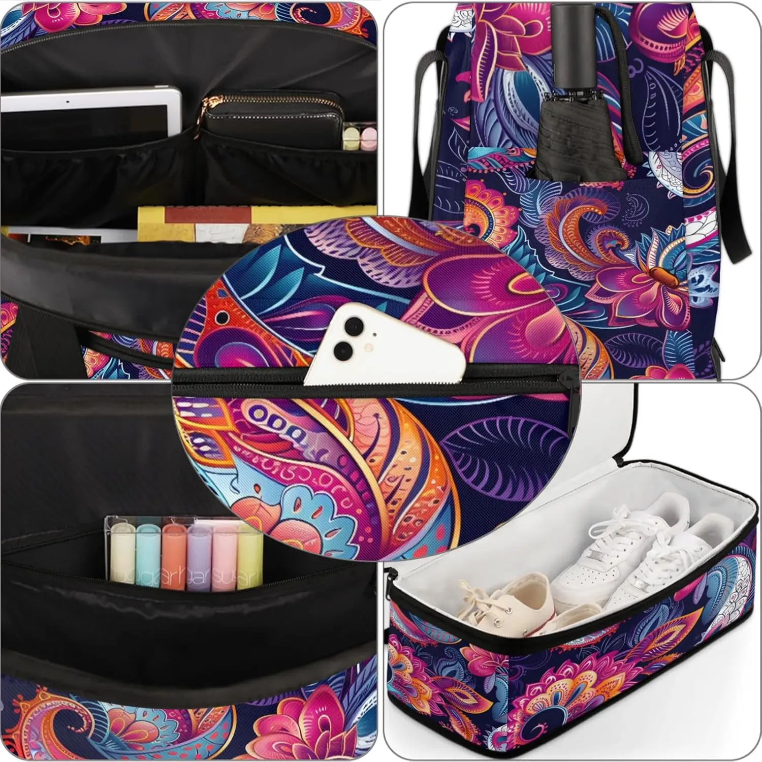 Large Travel Duffel Bag for Women Men Abstract Ethnic Colorful Gym Bag Weekender Overnight Bags With Shoe Compartment Foldie Travel Tote Bag Carry On Personal Item Bag for Travel Gym Sports Hospital