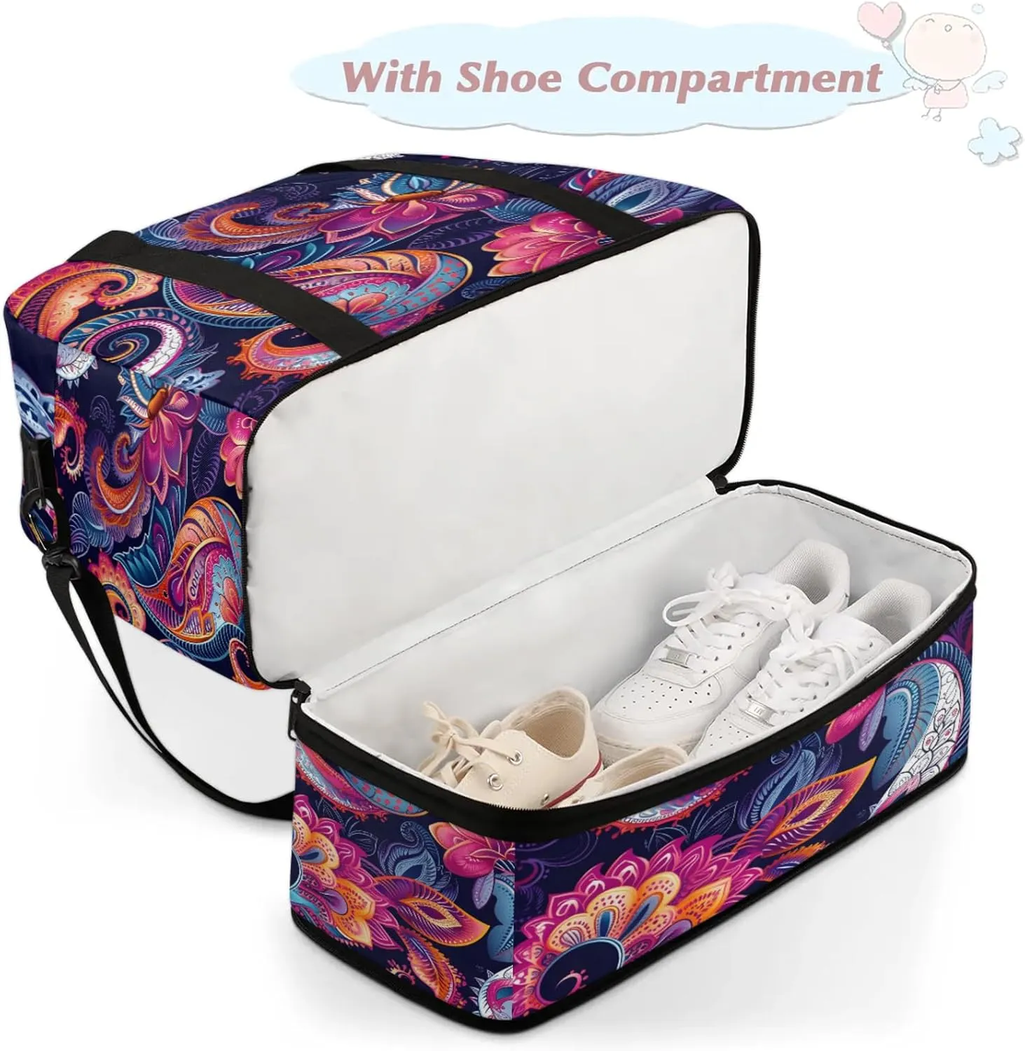 Large Travel Duffel Bag for Women Men Abstract Ethnic Colorful Gym Bag Weekender Overnight Bags With Shoe Compartment Foldie Travel Tote Bag Carry On Personal Item Bag for Travel Gym Sports Hospital