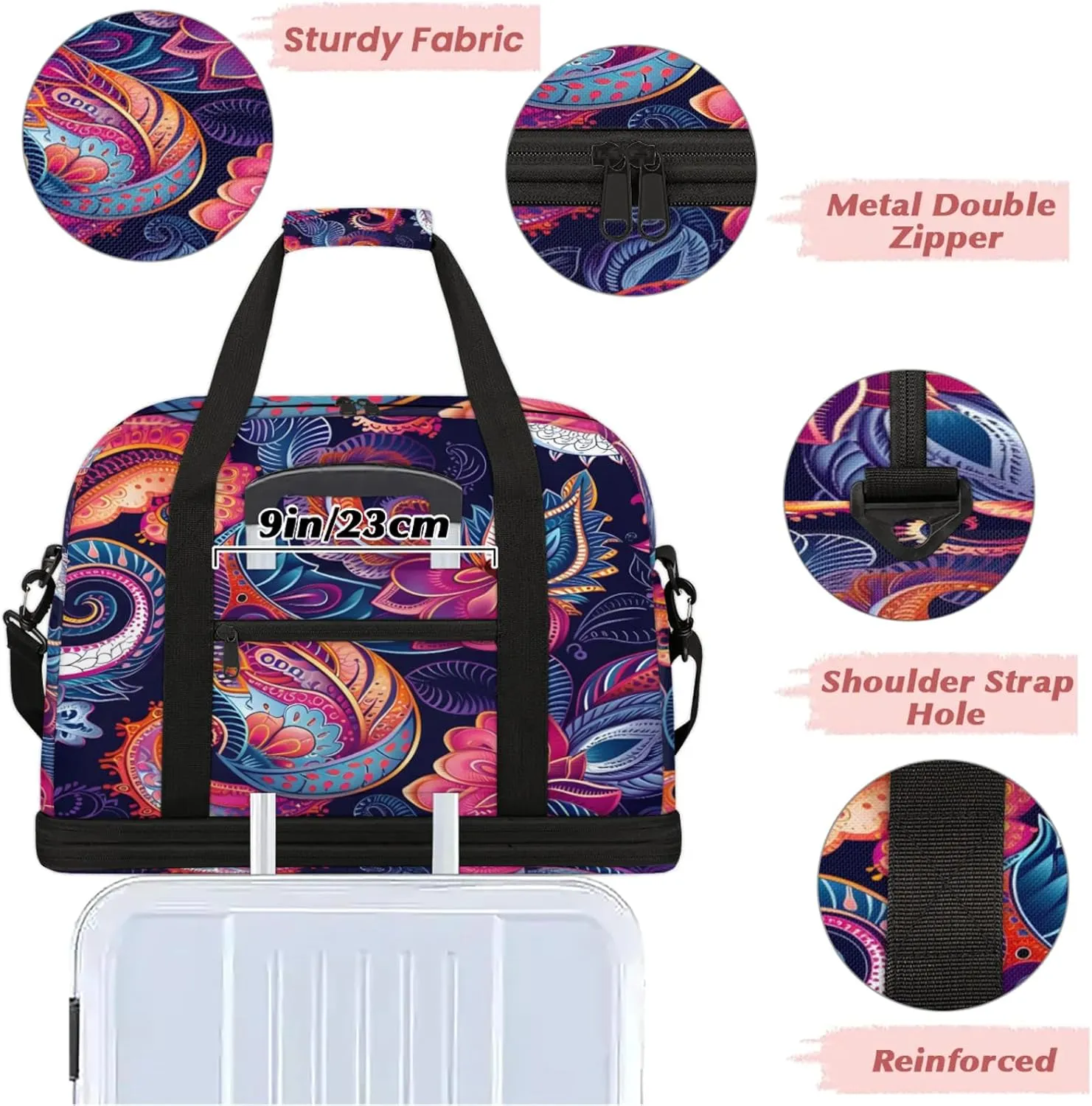 Large Travel Duffel Bag for Women Men Abstract Ethnic Colorful Gym Bag Weekender Overnight Bags With Shoe Compartment Foldie Travel Tote Bag Carry On Personal Item Bag for Travel Gym Sports Hospital