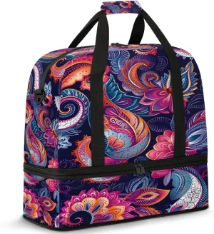 Large Travel Duffel Bag for Women Men Abstract Ethnic Colorful Gym Bag Weekender Overnight Bags With Shoe Compartment Foldie Travel Tote Bag Carry On Personal Item Bag for Travel Gym Sports Hospital
