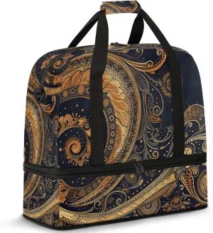 Large Travel Duffel Bag for Women Men Ethnic Paisley Vintage Gym Bag Weekender Overnight Bags With Shoe Compartment Foldie Travel Tote Bag Carry On Personal Item Bag for Travel Gym Sports