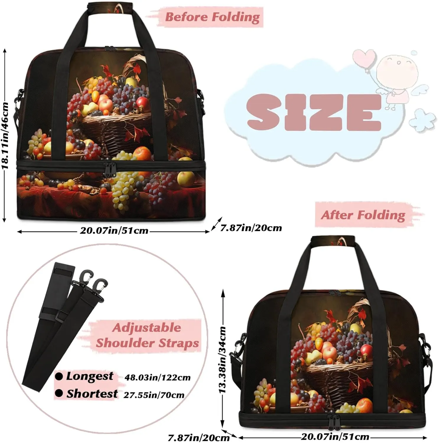 Large Travel Duffel Bag for Women Men Grapes Tropical Fruit Modern Gym Bag Weekender Overnight Bags With Shoe Compartment Foldie Travel Tote Bag Carry On Personal Item Bag for Travel Gym Sports