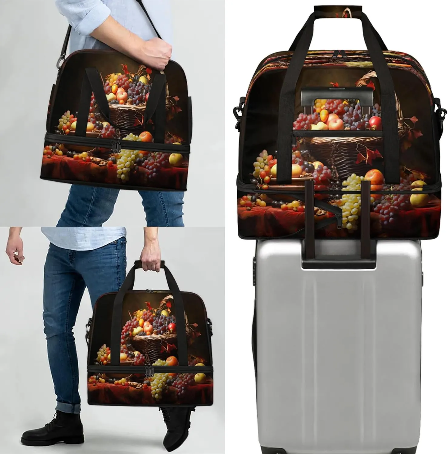 Large Travel Duffel Bag for Women Men Grapes Tropical Fruit Modern Gym Bag Weekender Overnight Bags With Shoe Compartment Foldie Travel Tote Bag Carry On Personal Item Bag for Travel Gym Sports