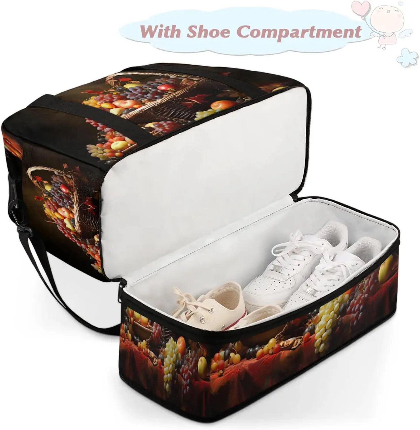 Large Travel Duffel Bag for Women Men Grapes Tropical Fruit Modern Gym Bag Weekender Overnight Bags With Shoe Compartment Foldie Travel Tote Bag Carry On Personal Item Bag for Travel Gym Sports