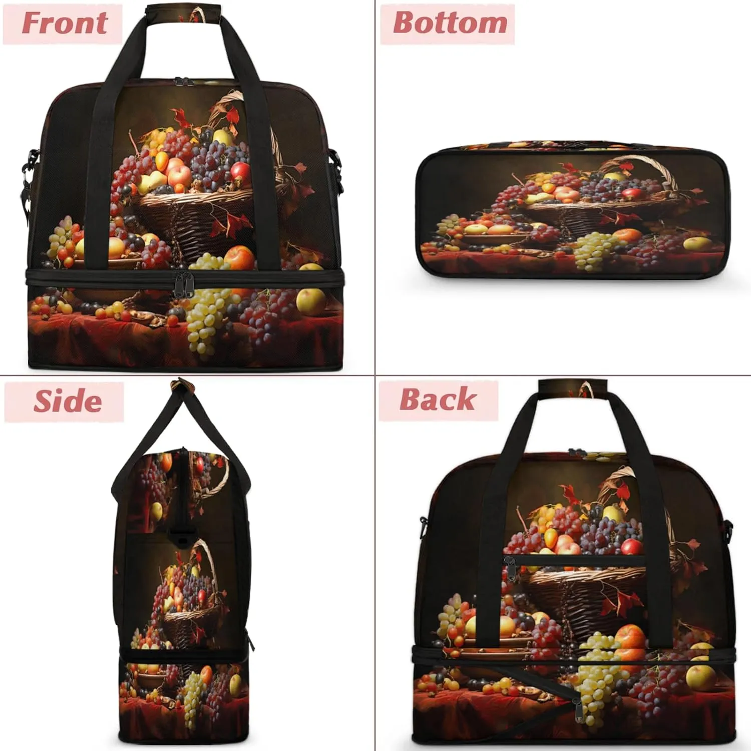 Large Travel Duffel Bag for Women Men Grapes Tropical Fruit Modern Gym Bag Weekender Overnight Bags With Shoe Compartment Foldie Travel Tote Bag Carry On Personal Item Bag for Travel Gym Sports