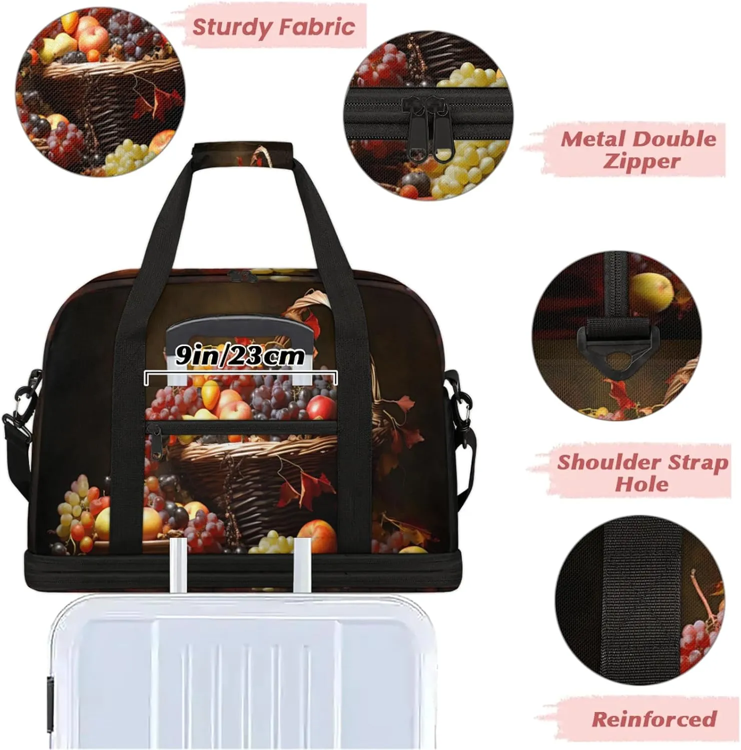 Large Travel Duffel Bag for Women Men Grapes Tropical Fruit Modern Gym Bag Weekender Overnight Bags With Shoe Compartment Foldie Travel Tote Bag Carry On Personal Item Bag for Travel Gym Sports