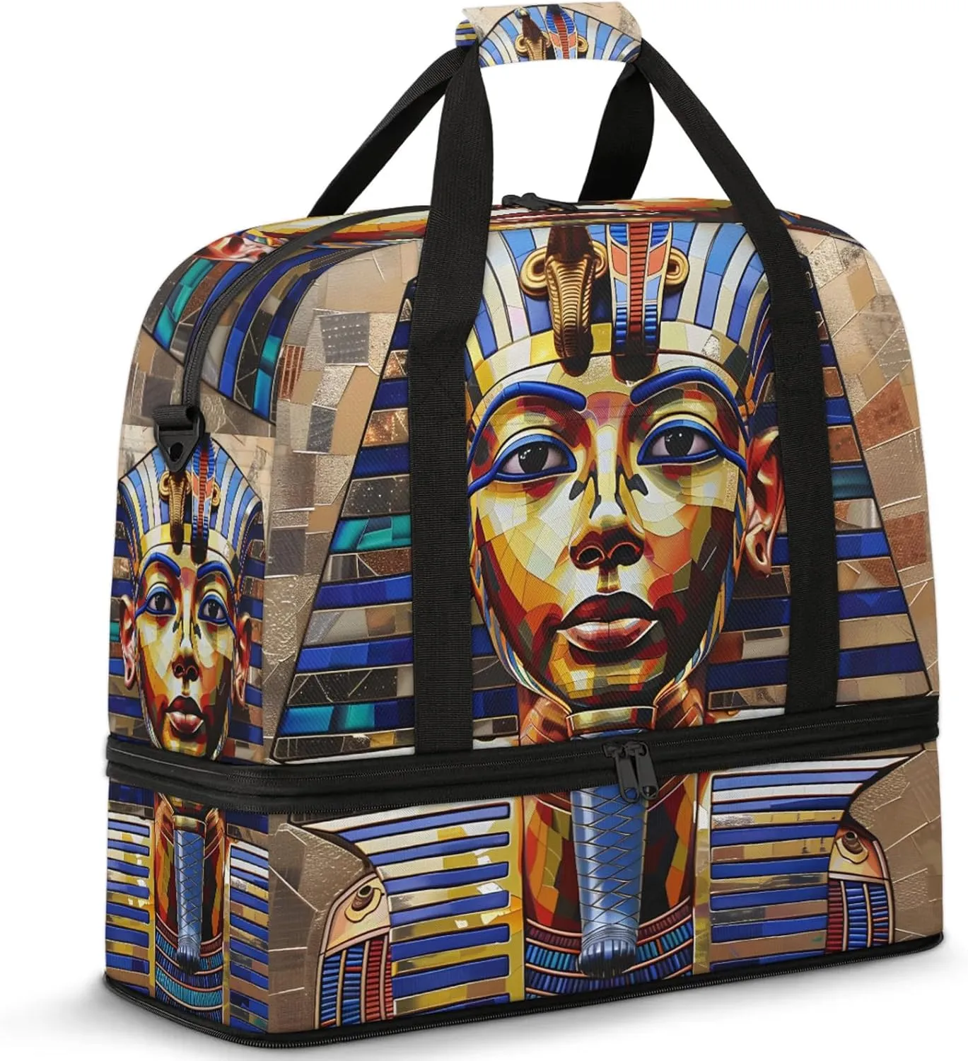Large Weekender Overnight Bags Ethnic Egypt Colorful Travel Duffel Bag for Women Men Gym Bag With Shoe Compartment Foldie Travel Tote Bag Carry On Personal Item Bag for Travel Gym Sports