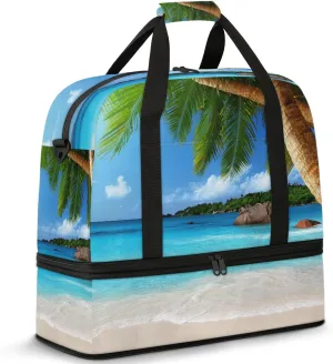 Large Weekender Overnight Bags Ocean Blue Coconut Tree Travel Duffel Bag for Women Men Gym Bag With Shoe Compartment Foldie Travel Tote Bag Carry On Personal Item Bag for Travel Gym Sports