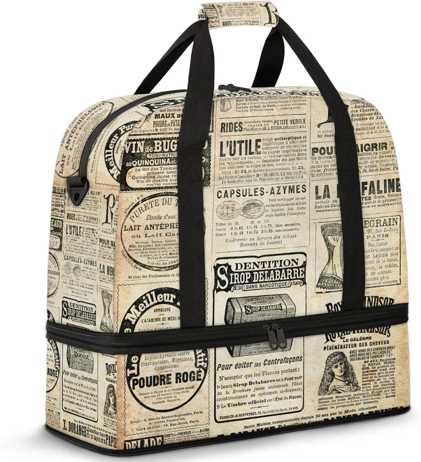 Large Weekender Overnight Bags Retro Newspaper Letter Travel Duffel Bag for Women Men Gym Bag With Shoe Compartment Foldie Travel Tote Bag Carry On Personal Item Bag for Travel Gym Sports