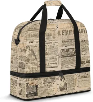 Large Weekender Overnight Bags Retro Woman Newspaper Travel Duffel Bag for Women Men Gym Bag With Shoe Compartment Foldie Travel Tote Bag Carry On Personal Item Bag for Travel Gym Sports