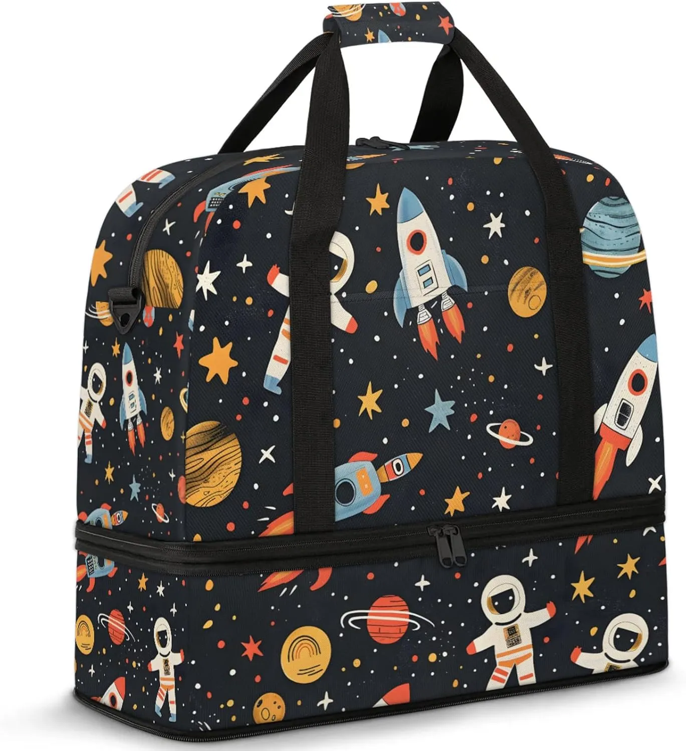 Large Weekender Overnight Bags Travel Duffel Bag for Women Men Cute Cartoon Universe Astronaut Gym Bag With Shoe Compartment Foldie Travel Tote Bag Carry On Personal Item Bag for Travel Gym Sports