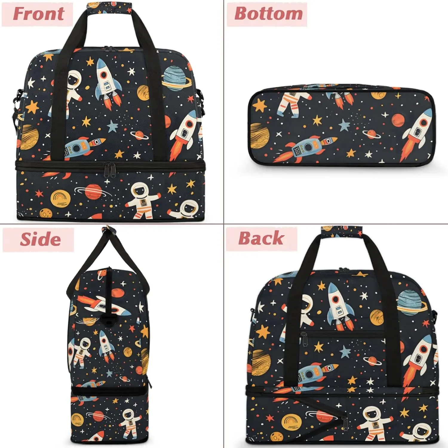 Large Weekender Overnight Bags Travel Duffel Bag for Women Men Cute Cartoon Universe Astronaut Gym Bag With Shoe Compartment Foldie Travel Tote Bag Carry On Personal Item Bag for Travel Gym Sports